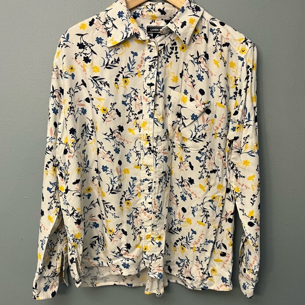 Lands’ End Floral Flannel Shirt
